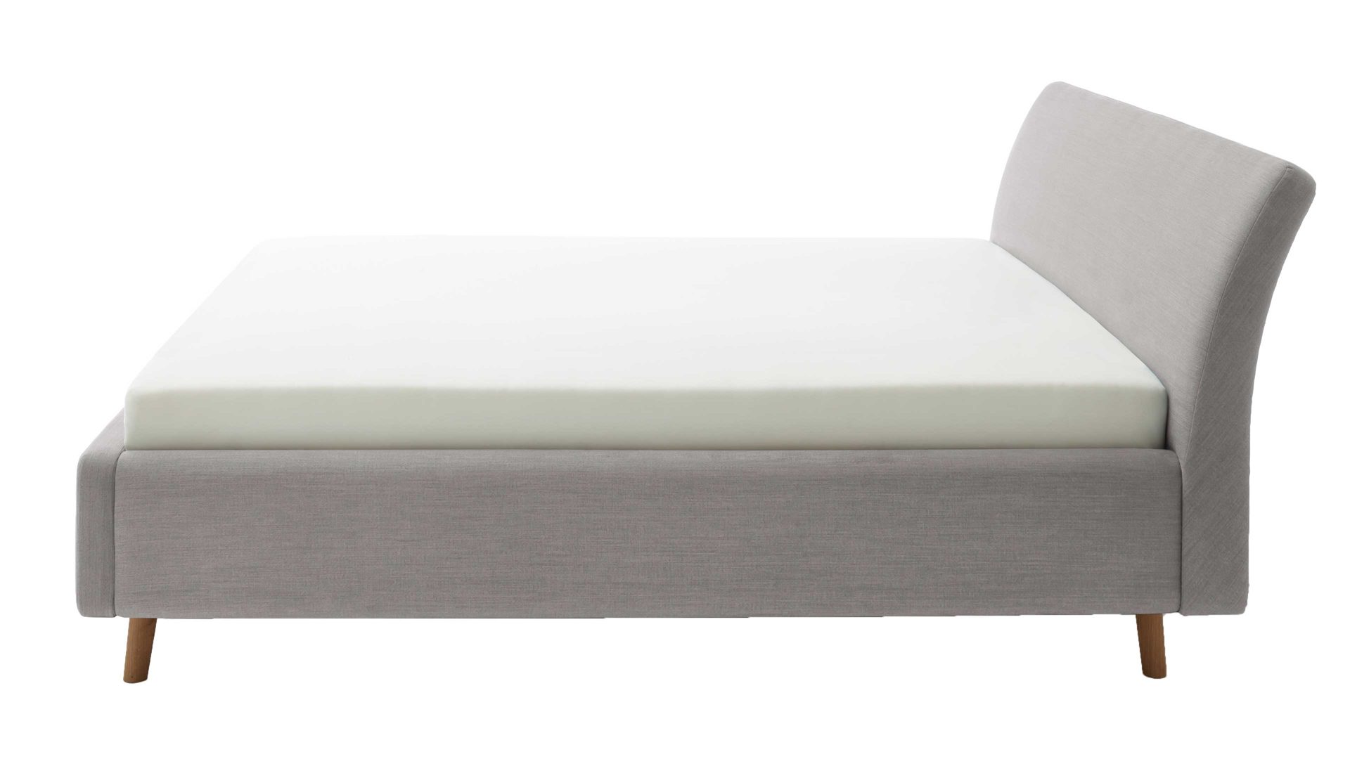 Polsterbett Meise.möbel aus Stoff in Hellgrau Polsterbettgestell Mila mit Bettkasten, glattes Kopfteil hellgrauer Flachgewebe-Bezug Capri 4150 - Liegefläche ca. 180 x 200 cm