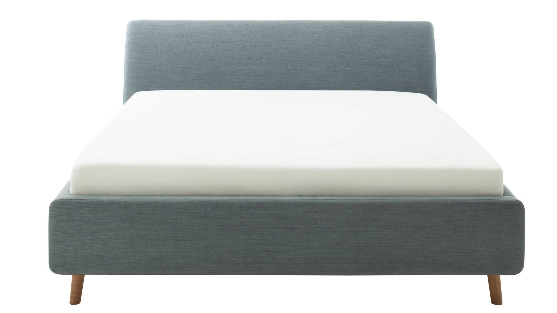 Polsterbett Meise.möbel aus Stoff in Blau Polsterbettgestell Mila mit Bettkasten, glattes Kopfteil oceanfarbener Flachgewebe-Bezug Capri 7463 - Liegefläche ca. 180 x 200 cm