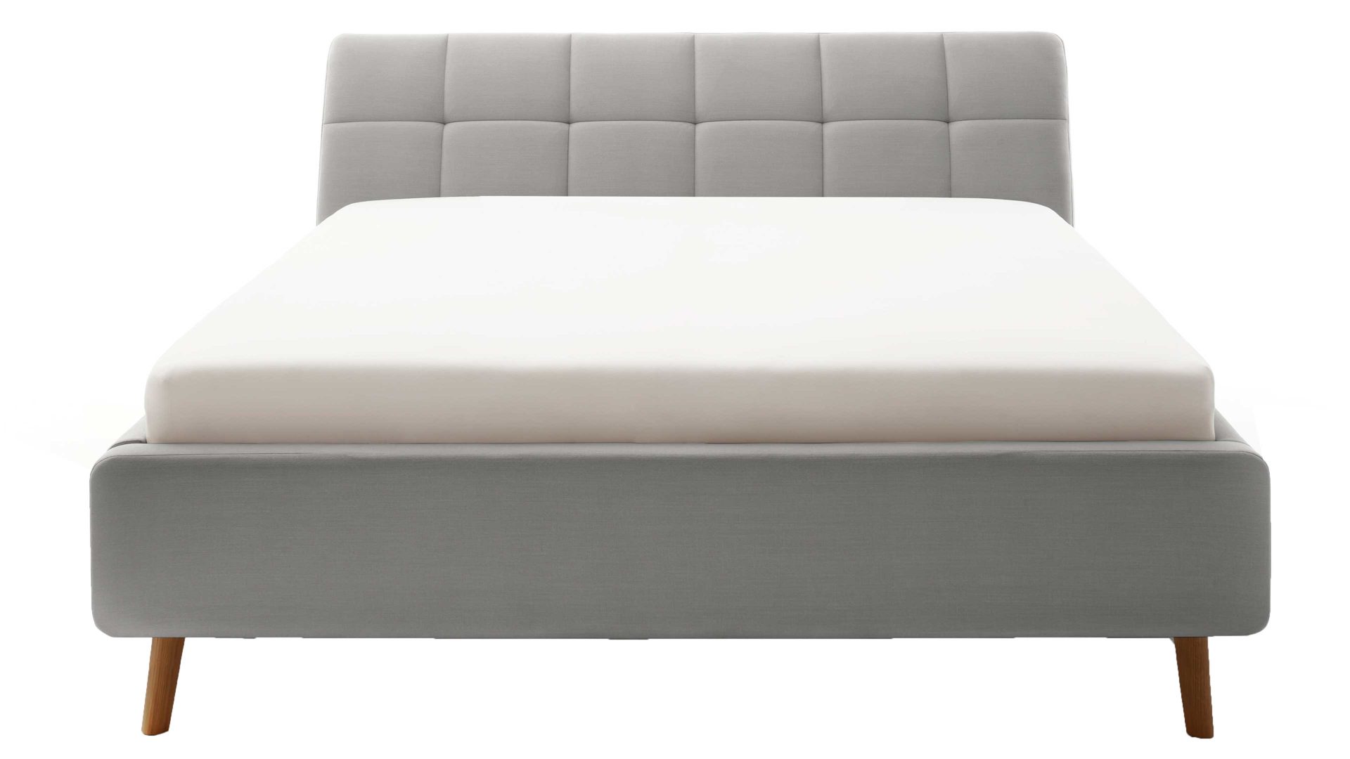 Polsterbett Meise.möbel aus Stoff in Hellgrau Polsterbettgestell Mila mit Bettkasten, gestepptes Kopfteil hellgrauer Flachgewebe-Bezug Capri 4150 - Liegefläche ca. 180 x 200 cm