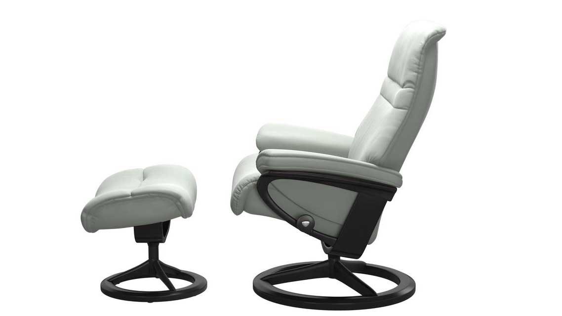 Relaxsessel Ekornes aus Aluminium Holz Leder in Hellblau Hellgrau Schwarz Stressless Sunrise M Signature Relaxsessel und Hocker Leder Paloma breezy blue, Gestell schwarz