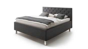 Polsterbett Meise.möbel aus Stoff in Anthrazit Polsterbett San Remo mit Bettkasten antrhrazitfarbener Bezug Bulus 09 & Metallfüße - Liegefläche ca. 180 x 200 cm