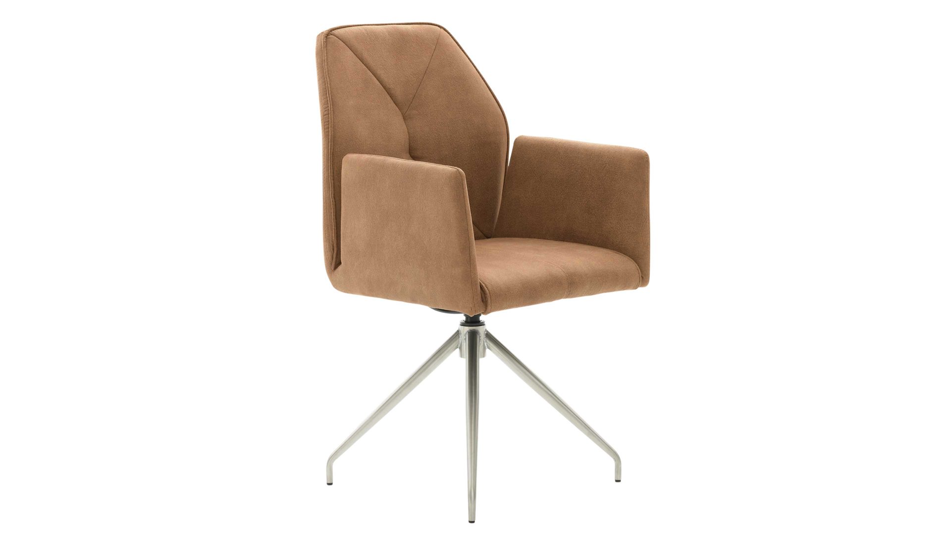 Vierfußstuhl Interliving aus Kunstfaser in Hellbraun Interliving Esszimmer Serie 5104 – Armlehnstuhl mit Drehfunktion bernsteinfarbene Mikrofaser Amber & Edelstahl