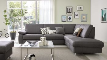 Ecksofa modulmaster aus Stoff in Dunkelgrau Modulmaster MM-ZE1059 - Ecksofa stahlfarbene Mikrofaser Holiday & matte Metallfüße - Stellfläche ca. 260 x 226 cm