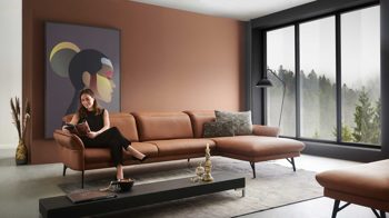 Ecksofa Himolla aus Holz Leder Metall in Braun Himolla Polstergarnitur 1385 Promotion Eckkombination LongLife-Leder Nuss & Metallfuss anthrazit - ca. 274 x 175 cm