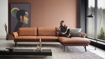 Ecksofa Himolla aus Holz Leder Metall in Braun Himolla Polstergarnitur 1385 Promotion Eckkombination LongLife-Leder Nuss & Metallfuss anthrazit - ca. 274 x 175 cm