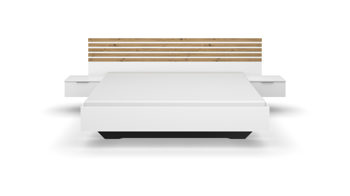 Doppelbett Rauch aus Holz in Weiß rauch BLUE Lamella - Bettgestell mit Hängenachttischen Alpinweiß & Eiche Artisan - Liegefläche ca. 180 x 200 cm