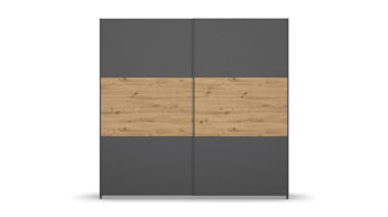 Kleiderschrank Rauch aus Holz in Grau rauch BLUE Miro - Schwebetürenschrank Grau-Metallic & Eiche Artisan - Breite ca. 218 cm