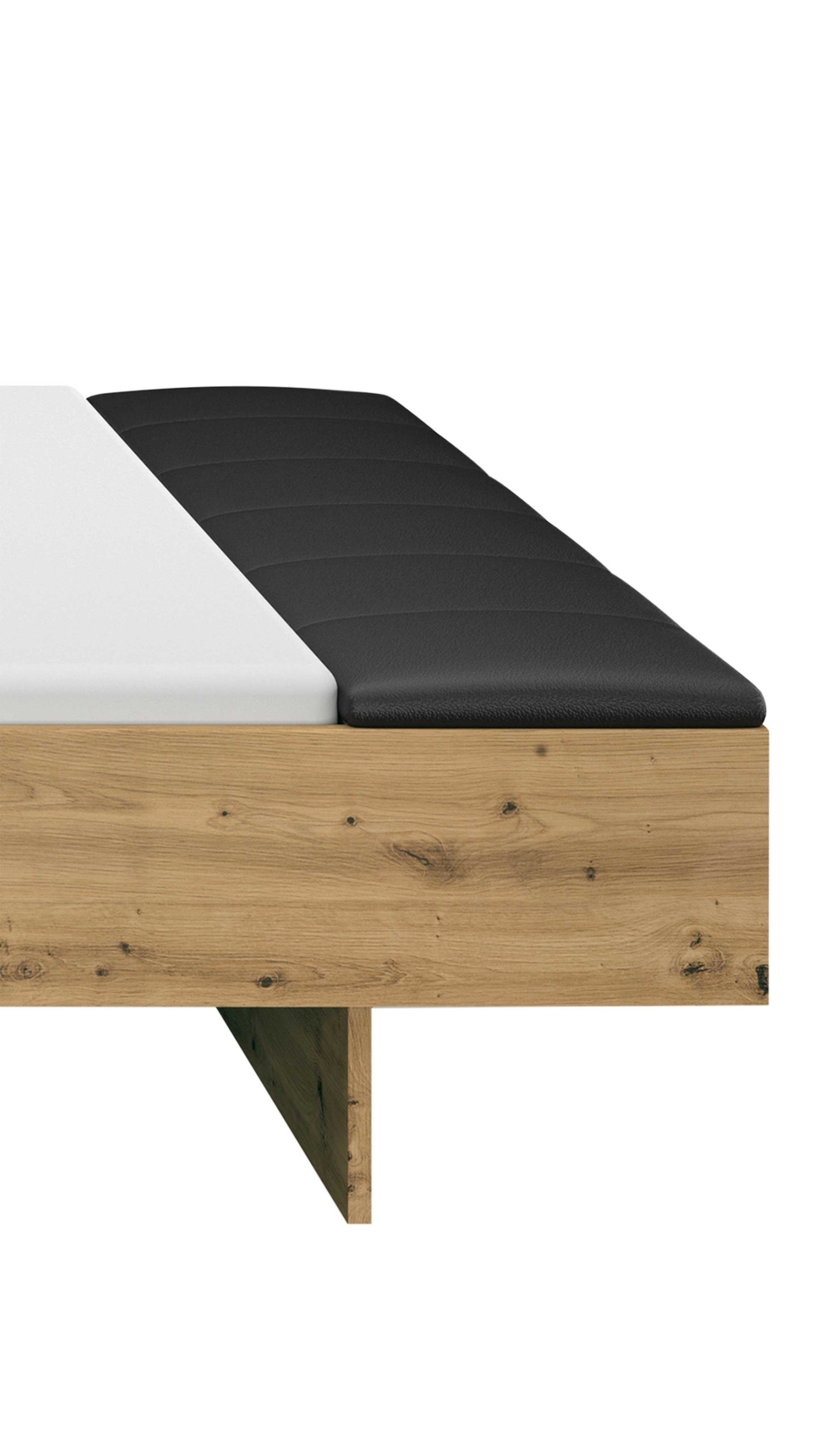 Bettgestell Rauch aus Holz in Holzfarben rauch ORANGE Apollon - Bettanlage mit zwei Hängenachttischen & Beleuchtung Schwarz & Eiche Artisan - Liegefläche ca. 180 x 200 cm