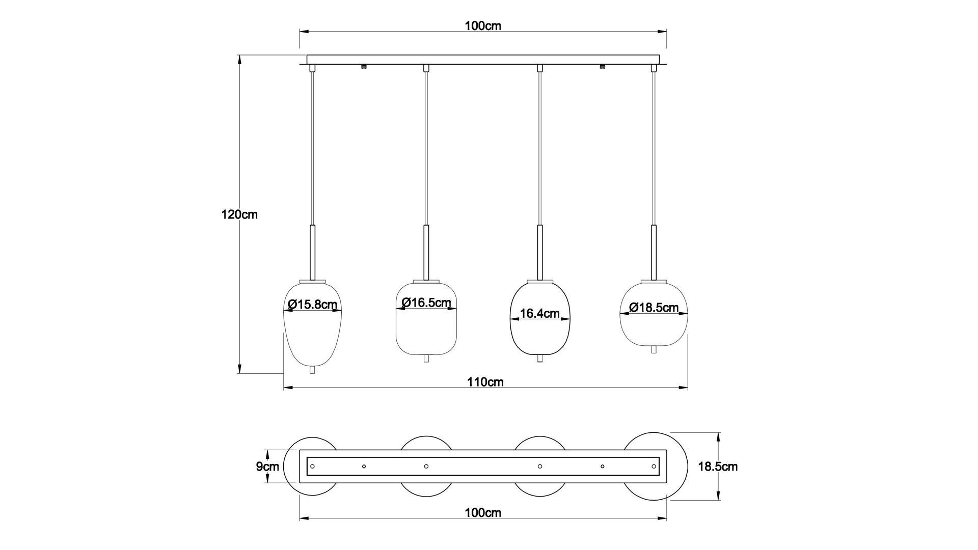 Pendelleuchte Globo lighting aus Glas in Weiß GLOBO Leuchten Serie Blacky I - Hängelampe Opalglas & Nickel matt - Länge ca. 100 cm