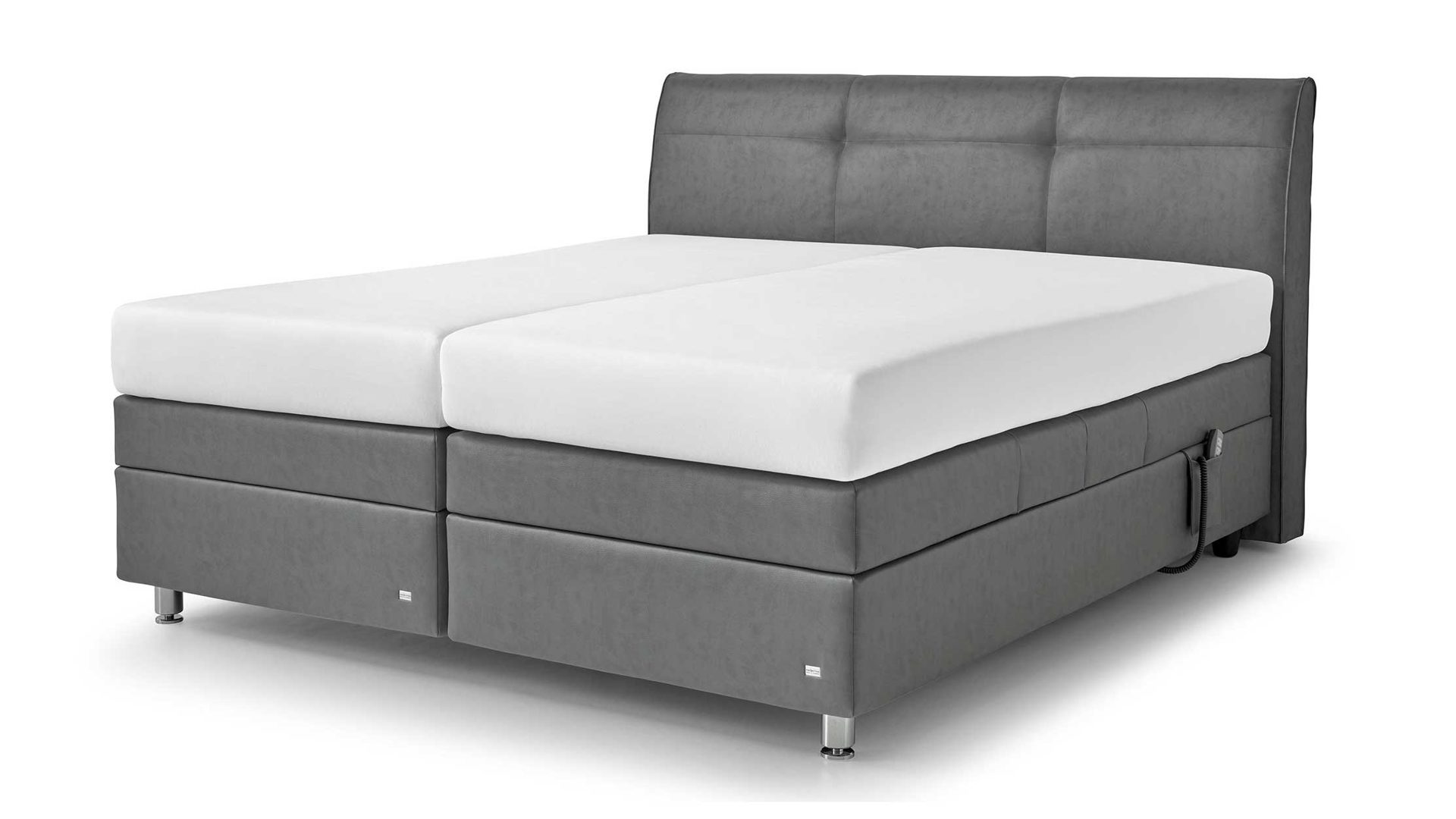 Boxspringbett Ruf betten aus Kunstleder Stoff in Grau RUF Boxspringbett MINERVA in grau, mit motorischer Verstellung grauer Stoffbezug 6260 – Liegefläche ca. 180 x 200 cm