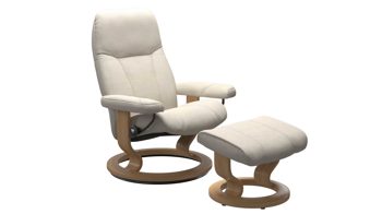 Sessel Ekornes aus Holz Stoff in Weiß Holzfarben Hell Stressless CONSUL S Relax-Sessel und Hocker Leder Small, Stoff 01 Off White, Gestell 04 Eiche