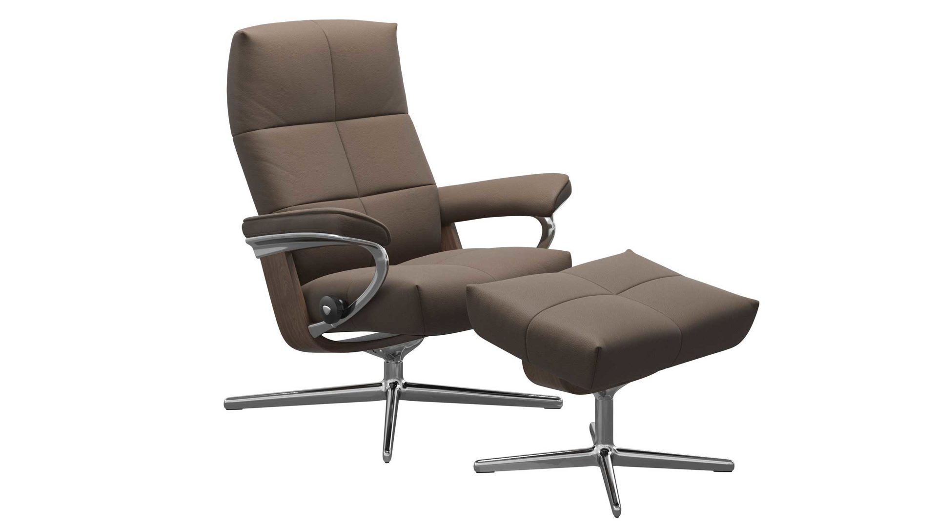 Sessel Ekornes aus Holz Leder in Braun Holzfarben Dunkel Stressless DAVID M Cross Relax-Sessel und Hocker Leder Cross Walnuss, Medium, Leder Batick Mole