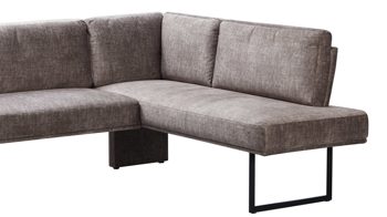 Eckbank combinessa aus Stoff in Hellbraun Combinessa Serie Gavello - Eckbank hellbrauner Stoffbezug H2O 0660-75 & schwarzes Metall - Stellfläche ca. 256 x 171 cm