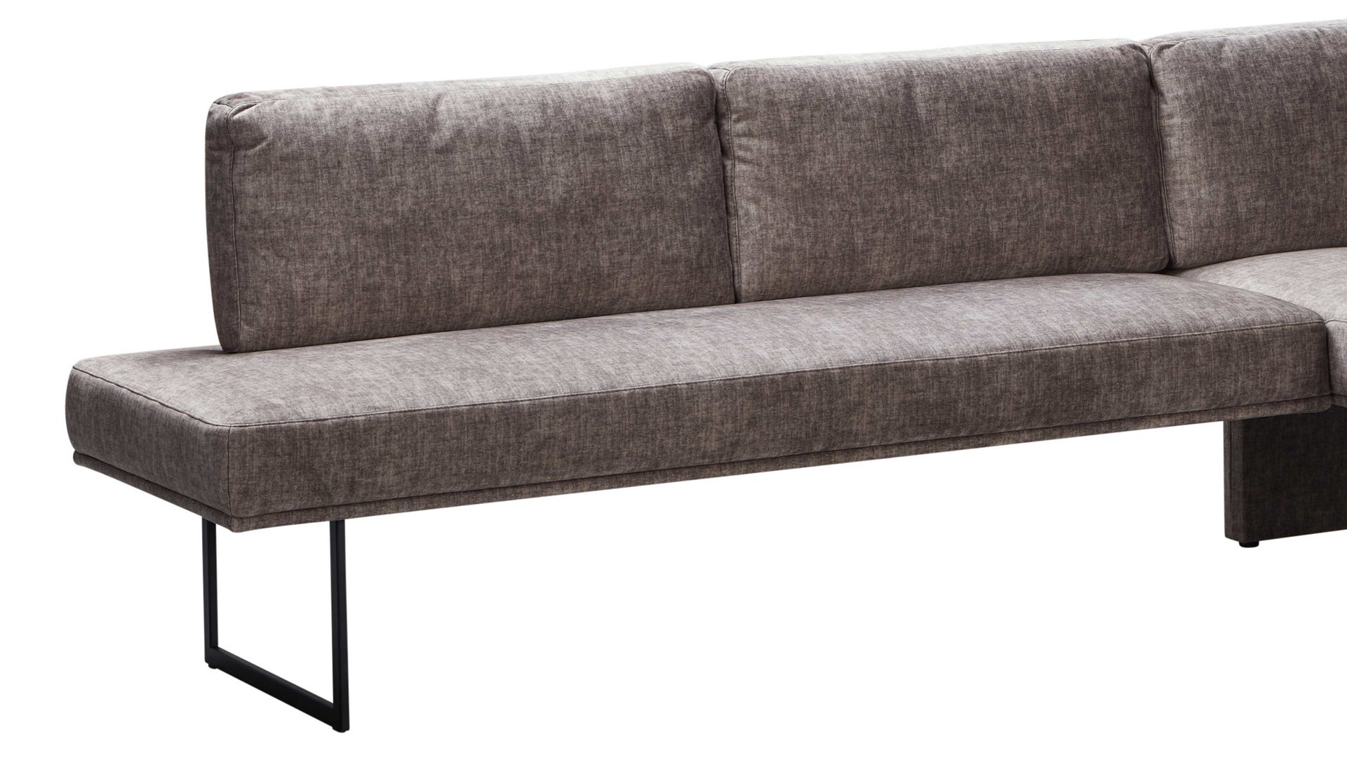 Eckbank combinessa aus Stoff in Hellbraun Combinessa Serie Gavello - Eckbank hellbrauner Stoffbezug H2O 0660-75 & schwarzes Metall - Stellfläche ca. 256 x 171 cm