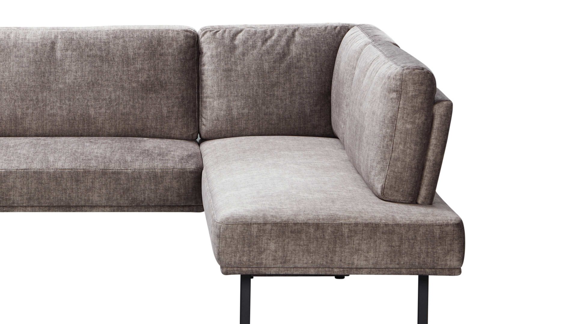 Eckbank combinessa aus Stoff in Hellbraun Combinessa Serie Gavello - Eckbank hellbrauner Stoffbezug H2O 0660-75 & schwarzes Metall - Stellfläche ca. 256 x 171 cm