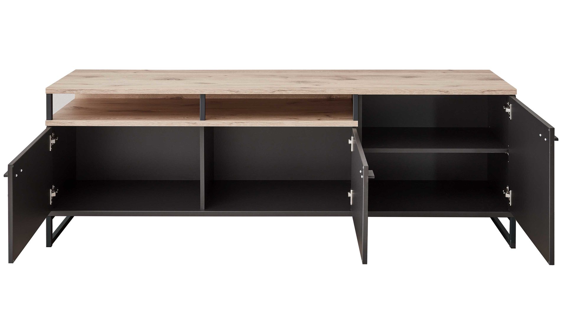 Wohnwand Ideal möbel aus Holz in Dunkelgrau Wohnmöbel Serie Mountain - Wohnwand Cosmosgrau & Eiche Viking - dreiteilig, Breite ca. 297 cm