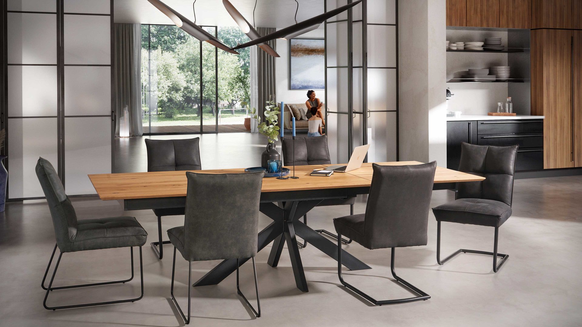 Auszugtisch 3s frankenmöbel aus Holz in Holzfarben 3S frankenmöbel Auszugtisch Wildeiche & schwarzes Metall - ca. 180 - 265 x 100 cm