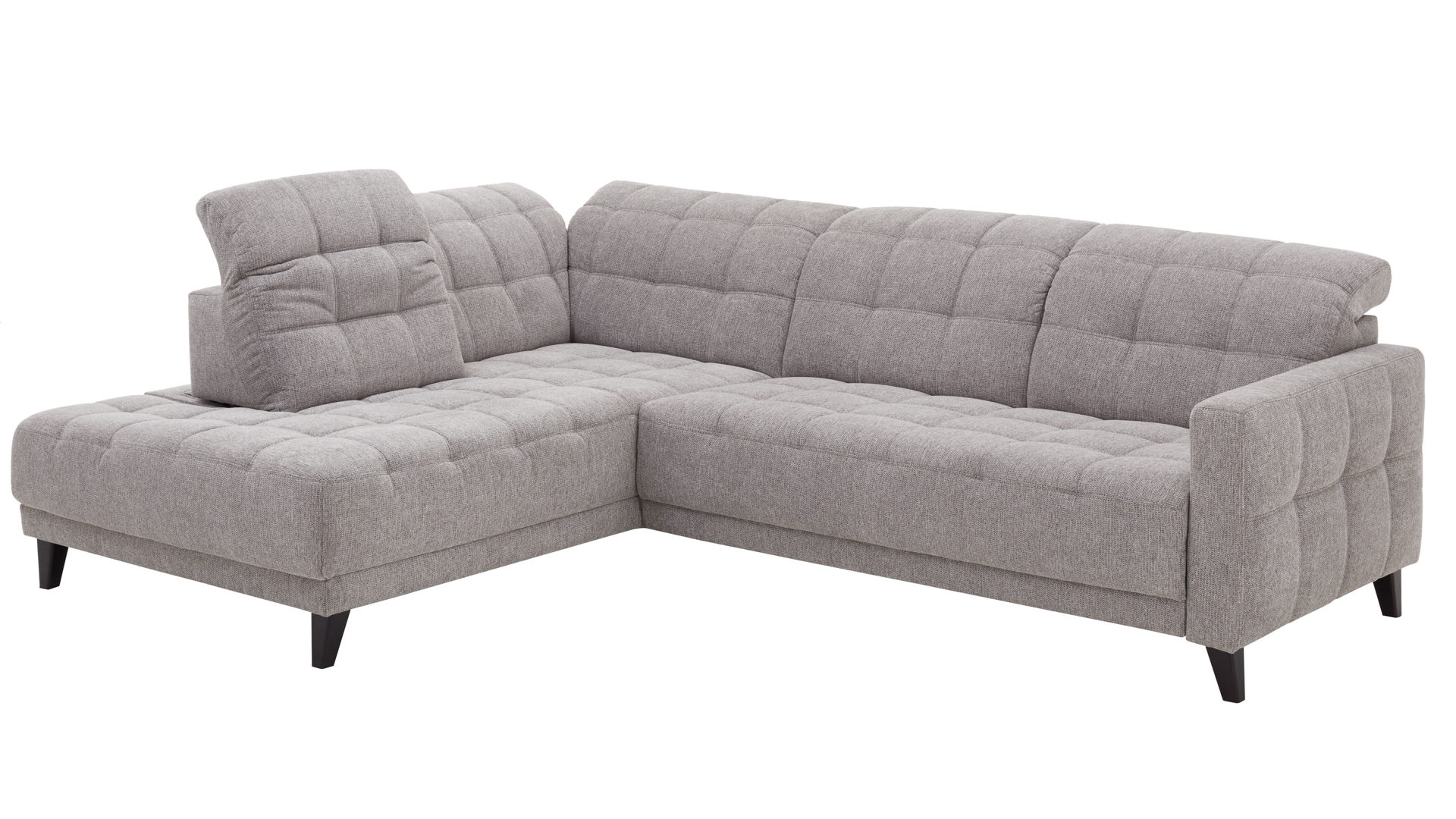 Ecksofa KAWOO aus Stoff in Hellgrau KAWOO Serie 8334 - Ecksofa platingraue Chenille GFS 49 & schwarze Holzfüße H61-250 - Stellfläche ca. 214 x 299 cm