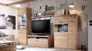 Wohnwand Mca furniture aus Holz in Holzfarben Wohnprogramm Espero - Wohnwand W01 Asteiche bianco – vierteilig, Breite ca. 301 cm