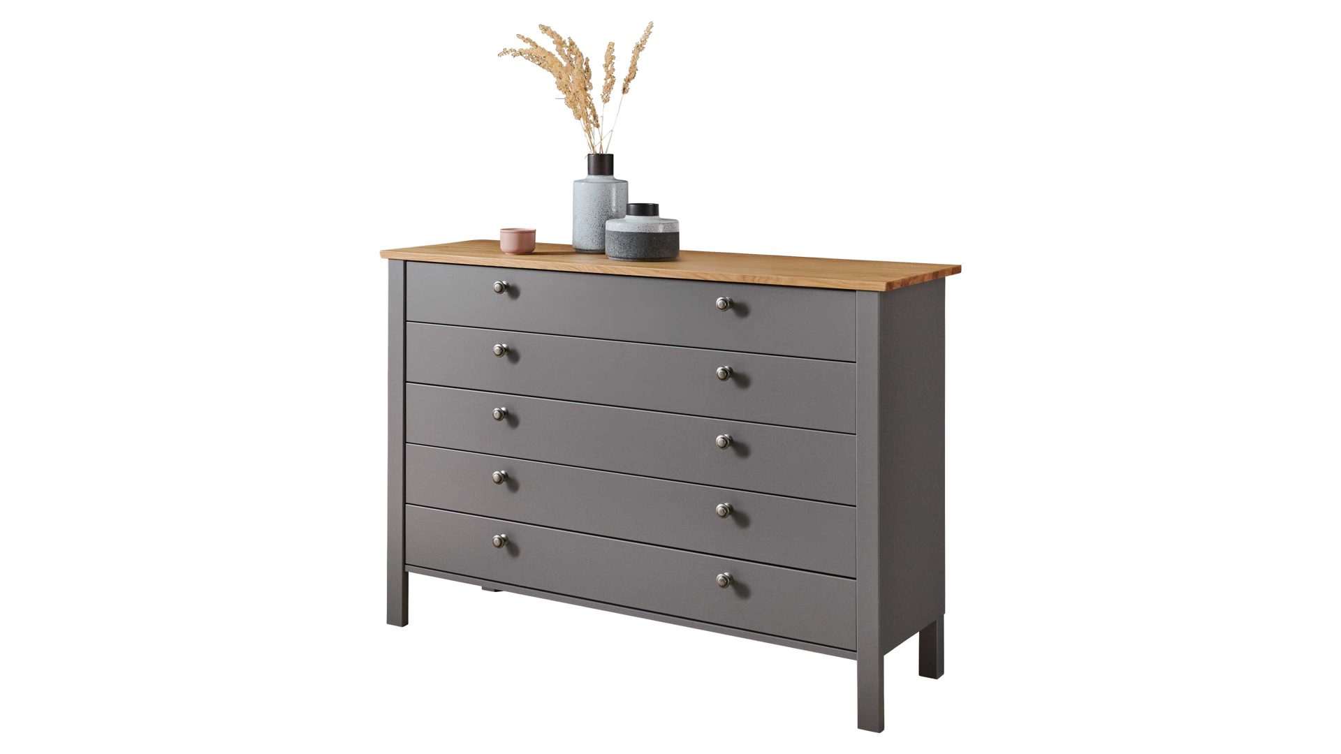 Schubladenkommode C. disselkamp aus Holz in Grau C.DISSELKAMP Schlafzimmerserie Charleston - Schubladenkommode manhattengrauer Lack & Wildeiche - fünf Schubladen, Breite ca. 134 cm
