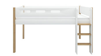 Hochbett Flexa® aus Holz in Weiß FLEXA® Kindermöbel Serie Nor - Hochbettgestell Weiß & Eiche - Liegefläche ca. 90 x 200 cm