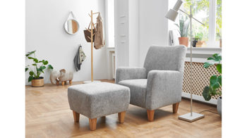 Einzelsessel Steinpol sit&more aus Stoff in Hellgrau Sit & More Sessel BOSSE mit Hocker Stoff Orlean hellgrau, Fuss Eiche geölt