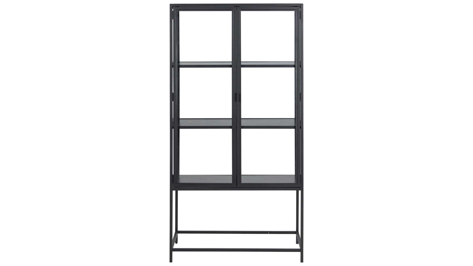 Vitrine Actona group aus Glas in Schwarz Vitrine Seaford im Industrielook Glas, Holz & Metall – zwei Türen, Breite ca. 77 cm