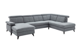 Ecksofa Steinpol polsteria aus Metall Stoff in Hellgrau STEINPOL Eckkombination Relaxa 10.0 Polstergarnitur Stoff Deluxe light grey & Metallfuß schwarz - ca. 172 x 333 x 228 cm