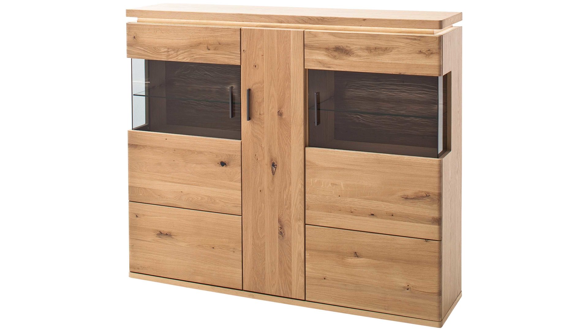 Highboard Mca furniture aus Holz in Holzfarben Wohnprogramm Barcelona - Highboard geölte Balkeneiche – drei Türen