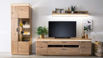 Wohnwand Mca furniture aus Holz in Holzfarben Wohnprogramm Barcelona - Wohnwand geölte Balkeneiche – dreiteilig, Breite ca. 300 cm