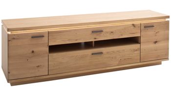 Lowboard Mca furniture aus Holz in Holzfarben Wohnprogramm Barcelona - Medien-Lowboard geölte Balkeneiche – zwei Türen, drei Schubladen, Länge ca. 210 cm