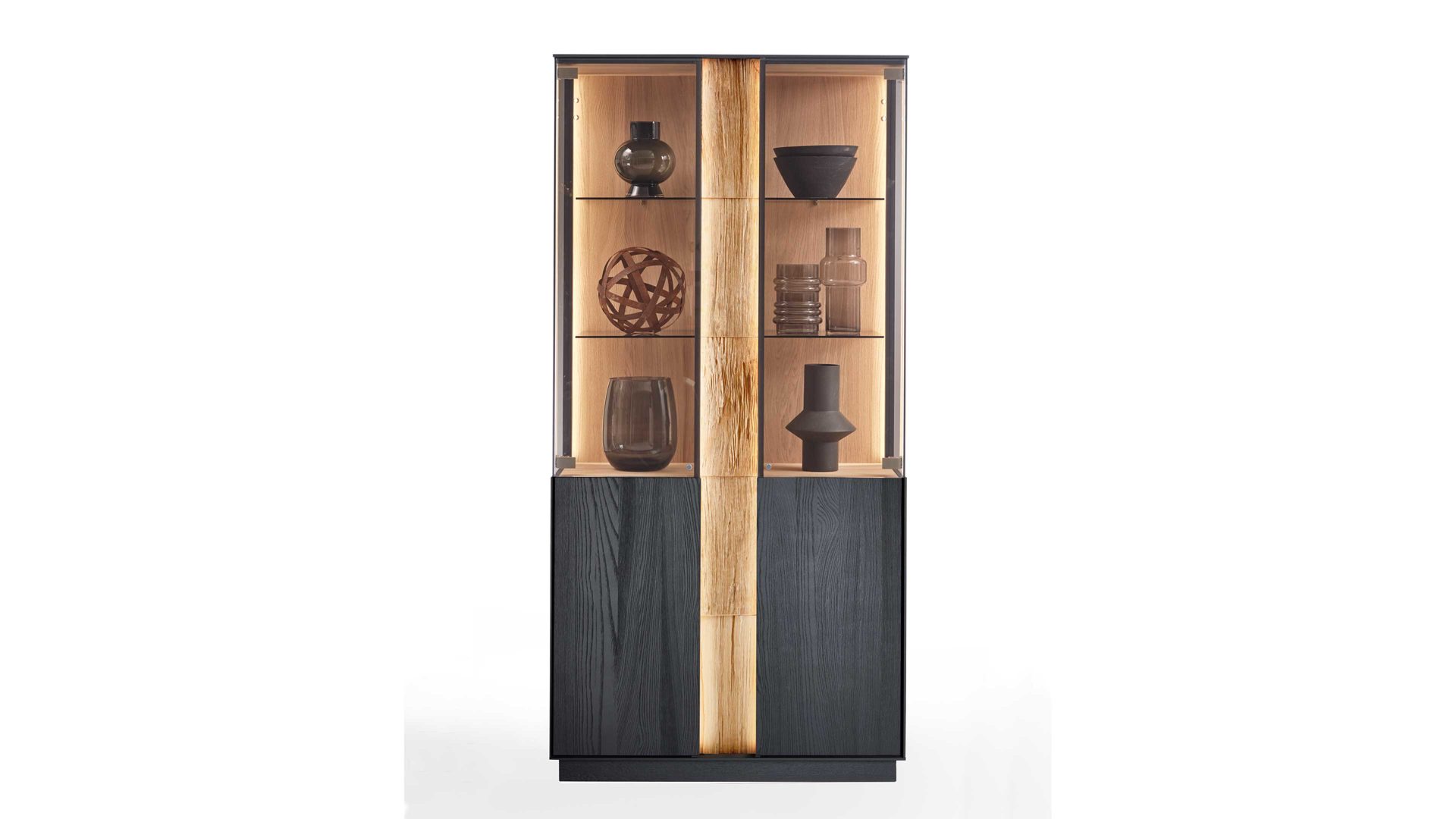 Vitrine Hartmann aus Holz in Anthrazit hartmann Serie Kilva - Standvitrine anthrazitfarbene Kernesche & Eiche Spaltholz - Breite ca. 98 cm