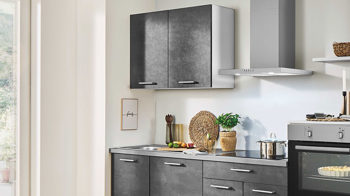 Einbauküche Pino küchen aus Holz Kunststoff Metall in Graphit moderne pino Einbauküche inklusive ALTUS Einbaugeräte Graphit- & Lichtgrau - Länge ca. 310 cm