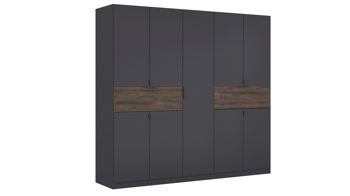 Kleiderschrank Rauch aus Holz in Grau rauch BLUE Drehtürenschrank Ticao Grau-Metallic & Atlantic Oak - Breite ca. 226 cm