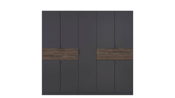 Kleiderschrank Rauch aus Holz in Grau rauch BLUE Drehtürenschrank Ticao Grau-Metallic & Atlantic Oak - Breite ca. 226 cm