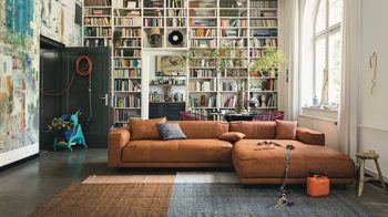 Sofa Freistil aus Leder in Dunkelgrau ROLF BENZ freistil 136 Polstergarnitur Eckgarnitur - FREI PLANBAR - Nubuk-Leder umbragrau 9228, ca. 301 x 180 cm