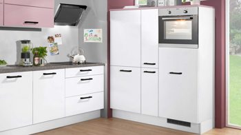 Einbauküche Pino küchen aus Holz in Weiß pino Einbauküche inklusive Einbaugeräte Antikrosa & Weiß - zweizeilig