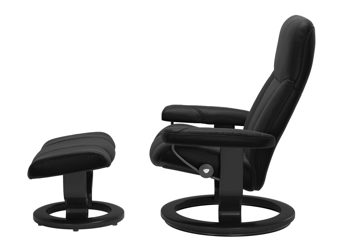 Sessel Ekornes aus Holz Leder in Schwarz Stressless CONSUL M Relax-Sessel und Hocker Leder Medium, Leder Batick 19 black, Gestell 05 schwarz