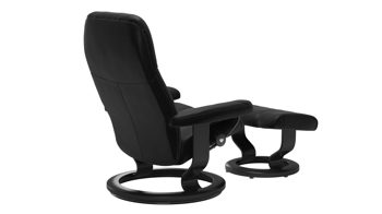 Sessel Ekornes aus Holz Leder in Schwarz Stressless CONSUL M Relax-Sessel und Hocker Leder Medium, Leder Batick 19 black, Gestell 05 schwarz