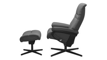 Relaxsessel Ekornes aus Aluminium Holz Leder in Grau Schwarz Stressless Sunrise M Cross Relaxsessel und Hocker Leder Batick 79 grey, Gestell und Base schwarz