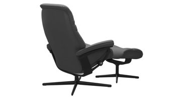 Relaxsessel Ekornes aus Aluminium Holz Leder in Grau Schwarz Stressless Sunrise M Cross Relaxsessel und Hocker Leder Batick 79 grey, Gestell und Base schwarz