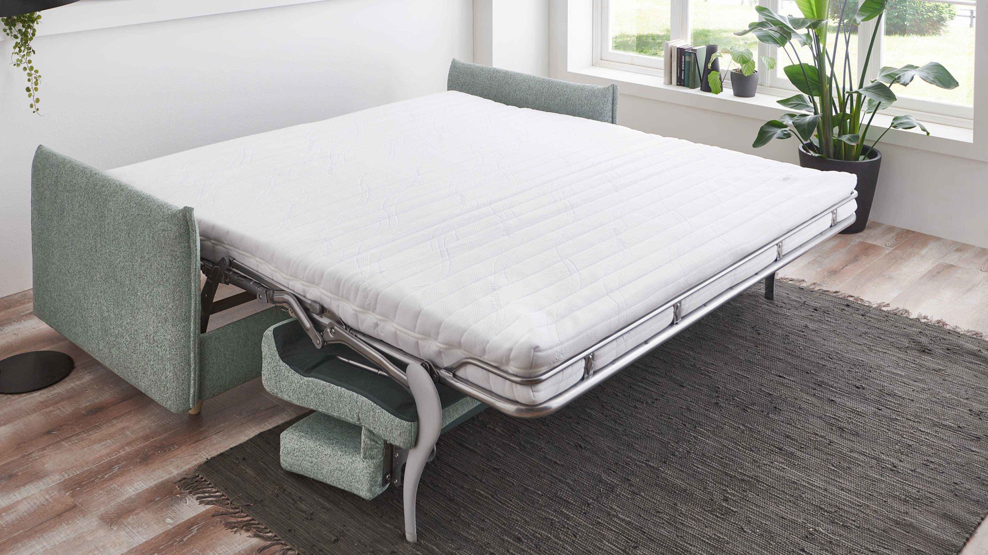 Schlafsofa Bali aus Stoff in Grün Schlafsofa Grande grüner Bezug 2505 & Holzfüße - Breite ca. 229 cm