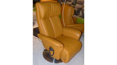 Relaxsessel Himolla aus Leder in Orange HIMOLLA Easy-Swing-Sessel 7227 58H, 2-motorig safranfarbenes LongLife-Leder Rustika & Edelstahl