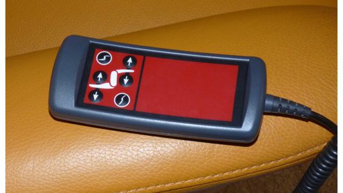 Relaxsessel Himolla aus Leder in Orange HIMOLLA Easy-Swing-Sessel 7227 58H, 2-motorig safranfarbenes LongLife-Leder Rustika & Edelstahl