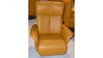Relaxsessel Himolla aus Leder in Orange HIMOLLA EasySwing-Sessel 7527 35R, Relaxsessel safranfarbenes LongLife-Leder Rustika & Fussteller mit Stoff bezogen
