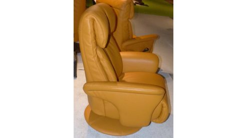 Relaxsessel Himolla aus Leder in Orange HIMOLLA EasySwing-Sessel 7527 35R, Relaxsessel safranfarbenes LongLife-Leder Rustika & Fussteller mit Stoff bezogen