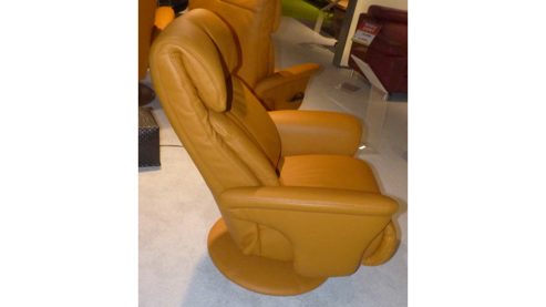 Relaxsessel Himolla aus Leder in Orange HIMOLLA EasySwing-Sessel 7527 35R, Relaxsessel safranfarbenes LongLife-Leder Rustika & Fussteller mit Stoff bezogen