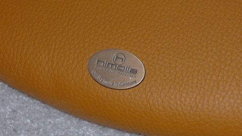 Relaxsessel Himolla aus Leder in Orange HIMOLLA EasySwing-Sessel 7527 35R, Relaxsessel safranfarbenes LongLife-Leder Rustika & Fussteller mit Stoff bezogen