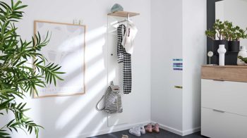 Wandgarderobe Interliving aus Holz in Weiß Interliving Garderobe Serie 6012 - Wandgarderobe weißer Mattlack & Steineiche - ca. 40 x 180 cm