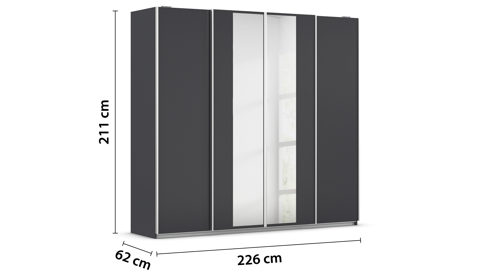 Kleiderschrank Rauch aus Holz in Grau rauch ORANGE Schwebetürenschrank Altera Grau Metallic & Alu - vier Türen, Breite ca. 226 cm